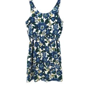 Loft Blue and White Floral Sleeveless Mini Dress